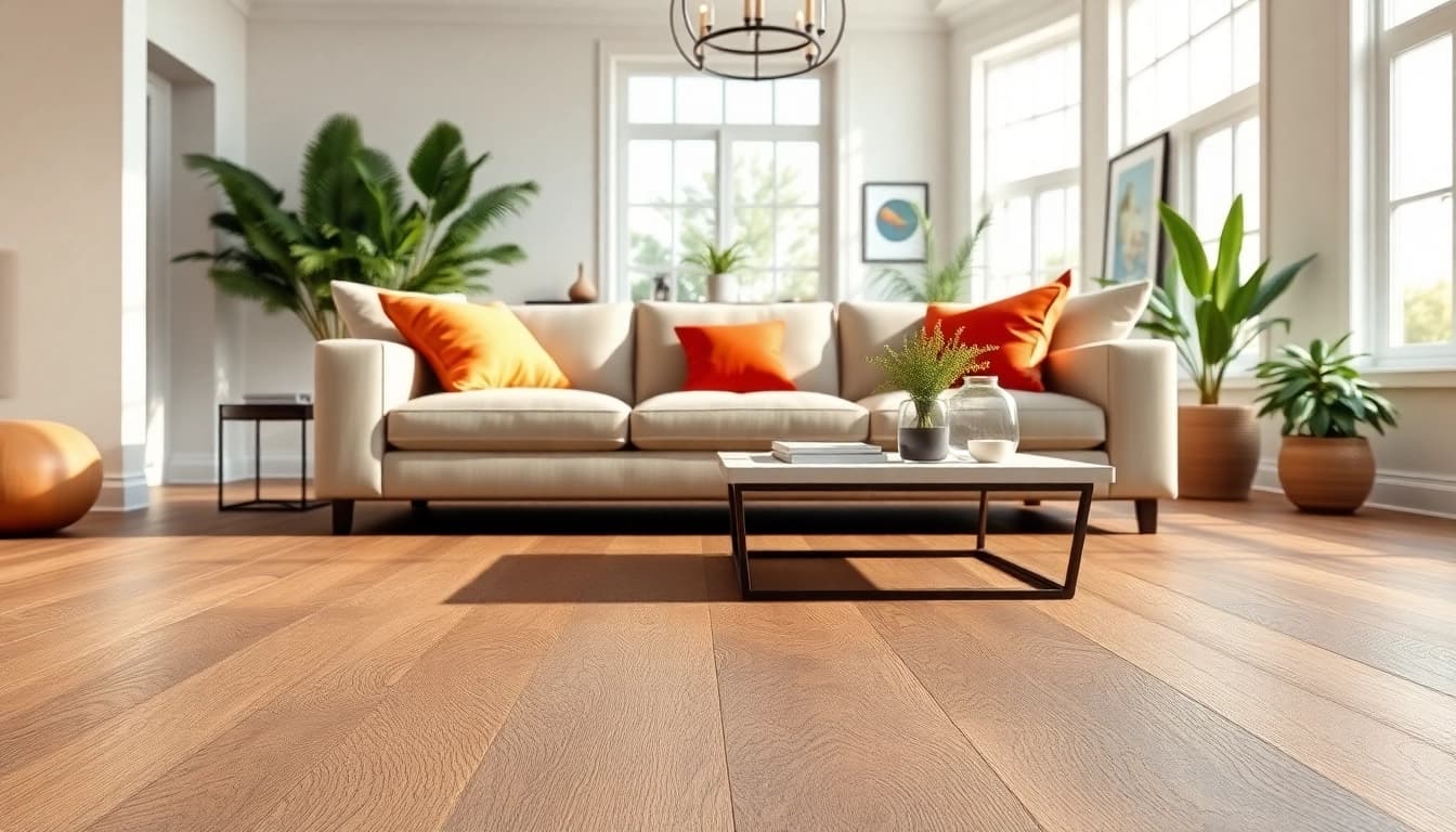 Enhance your space with luxury vinyl flooring showcasing elegant patterns and textures in a modern living room.
