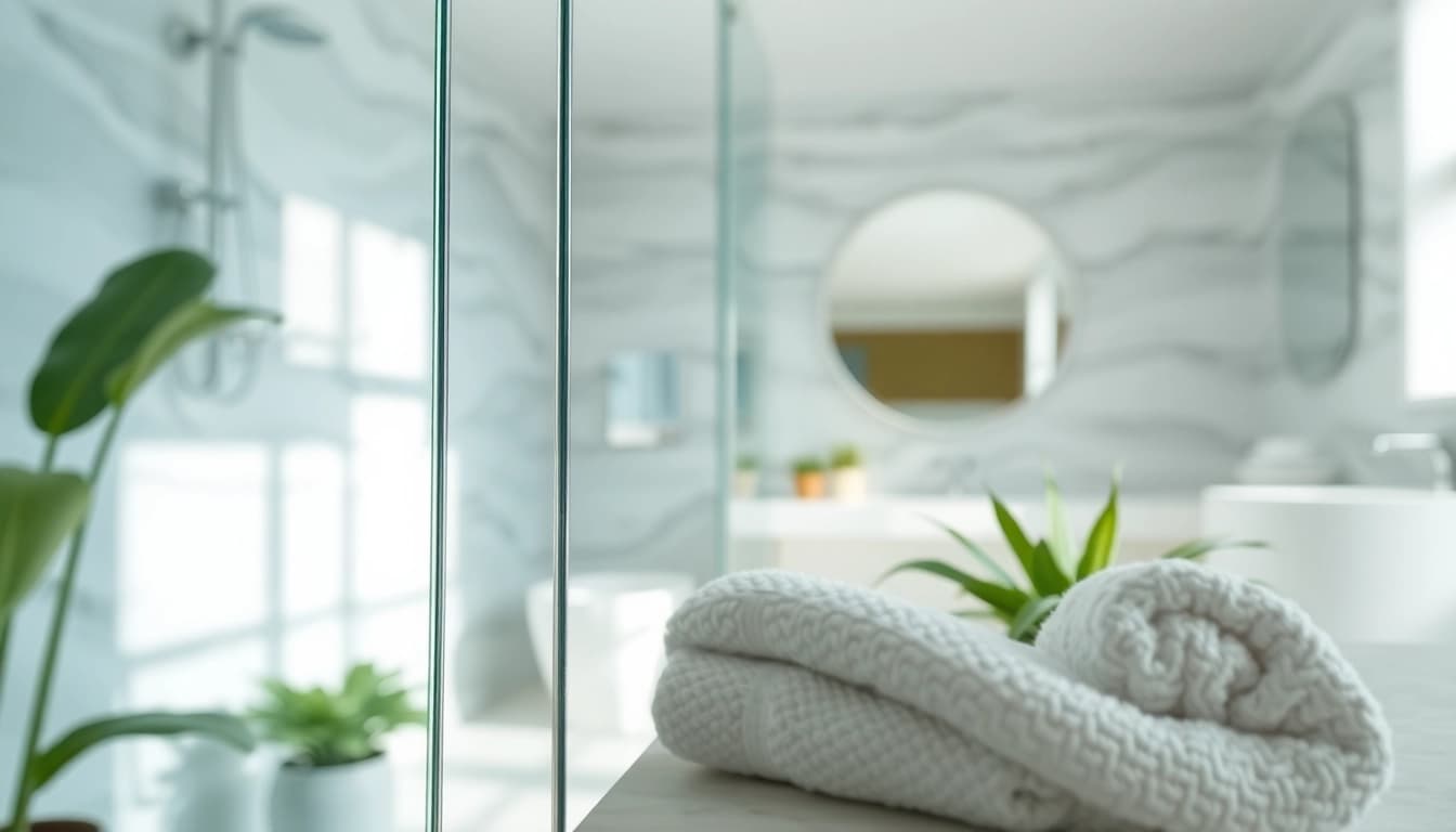 Display of semi-frameless shower screens highlighting clarity and elegance in a modern bathroom.