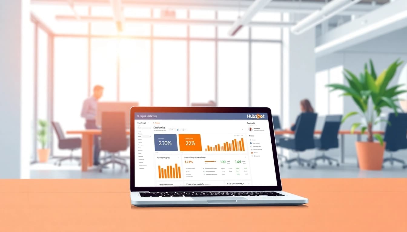 Engaging visualization of HubSpot free tools displayed on a laptop, fostering productivity and collaboration.