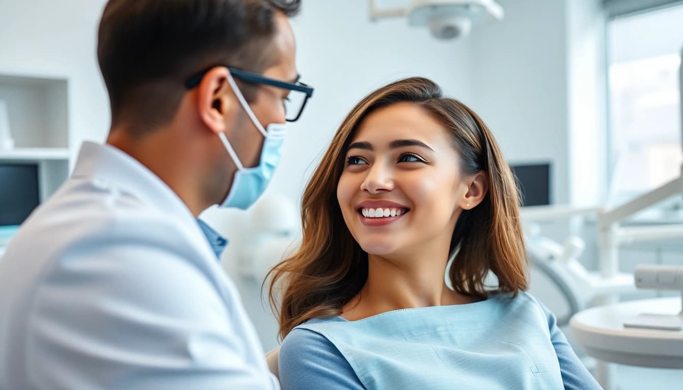 Experienced edmonton orthodontist consulting with a patient in a modern dental clinic.