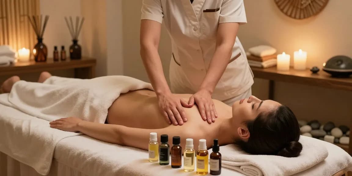 Swedish massage therapy session in a tranquil spa setting with essential oils and soothing ambiance.