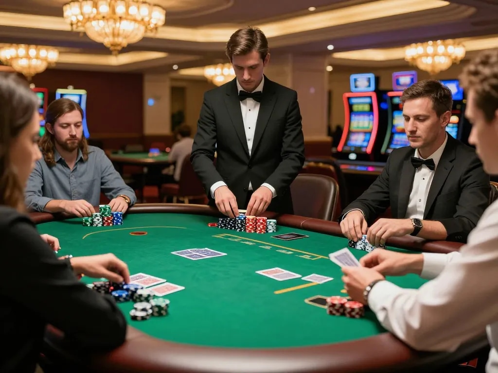 Players strategizing at the 58win poker table, showcasing engaging casino gameplay.