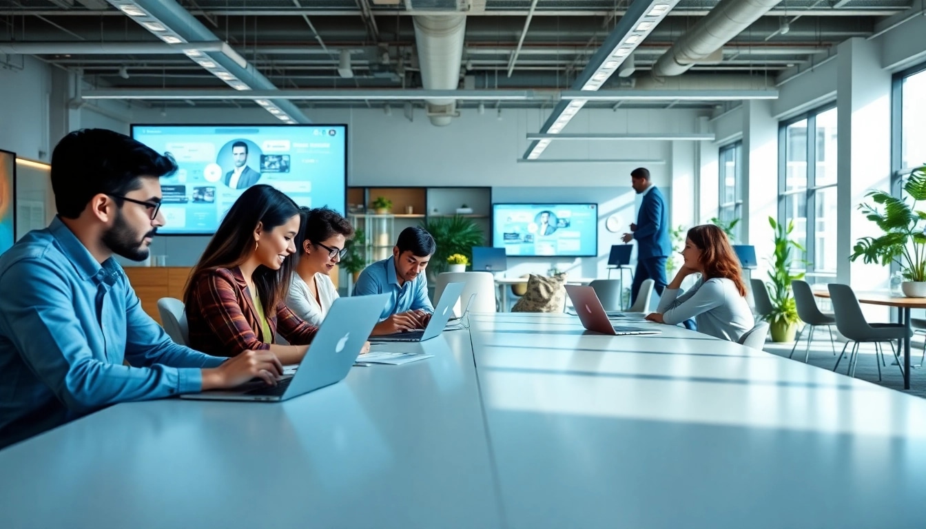 Engaged team utilizing an ai assistant for enterprise teams in a modern workspace with digital tools.