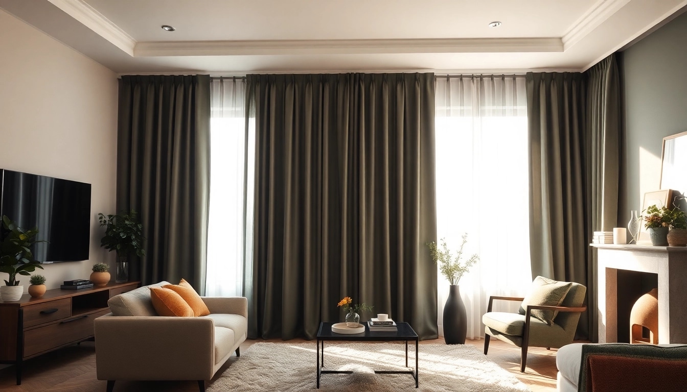 Verduisterende gordijnen die een stijlvolle en comfortabele sfeer creëren in een woonkamer.