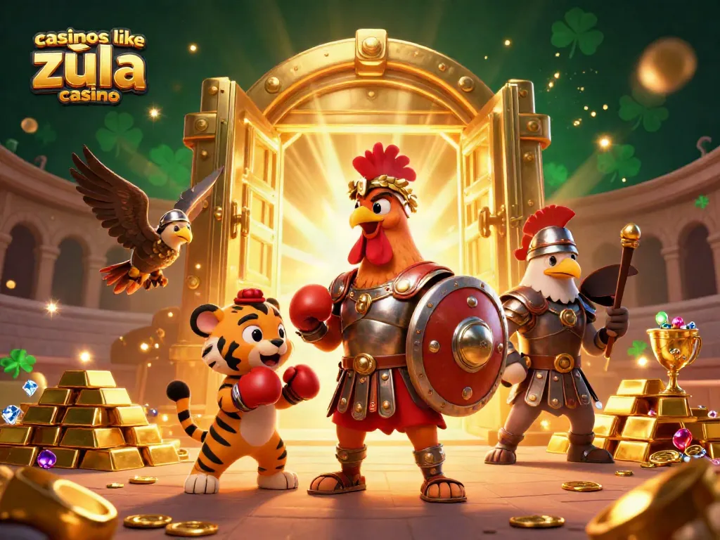 Experience the thrill of casinos like Zula Casino with a dynamic 3D gladiator-inspired illustration.