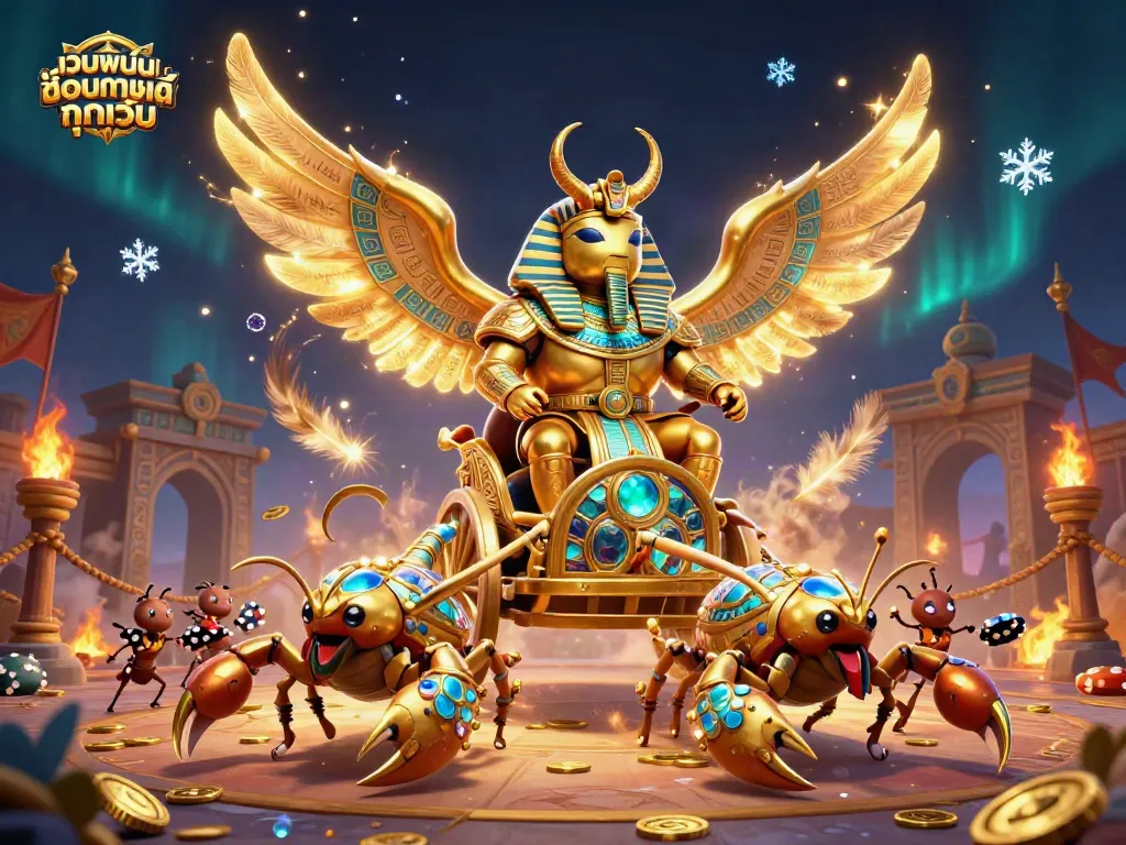 เล่นเกมพนันออนไลน์ ทุกเว็บ โดยมีสัญลักษณ์โชคดีและอาณาจักรขนาดใหญ่ในภาพนี้
