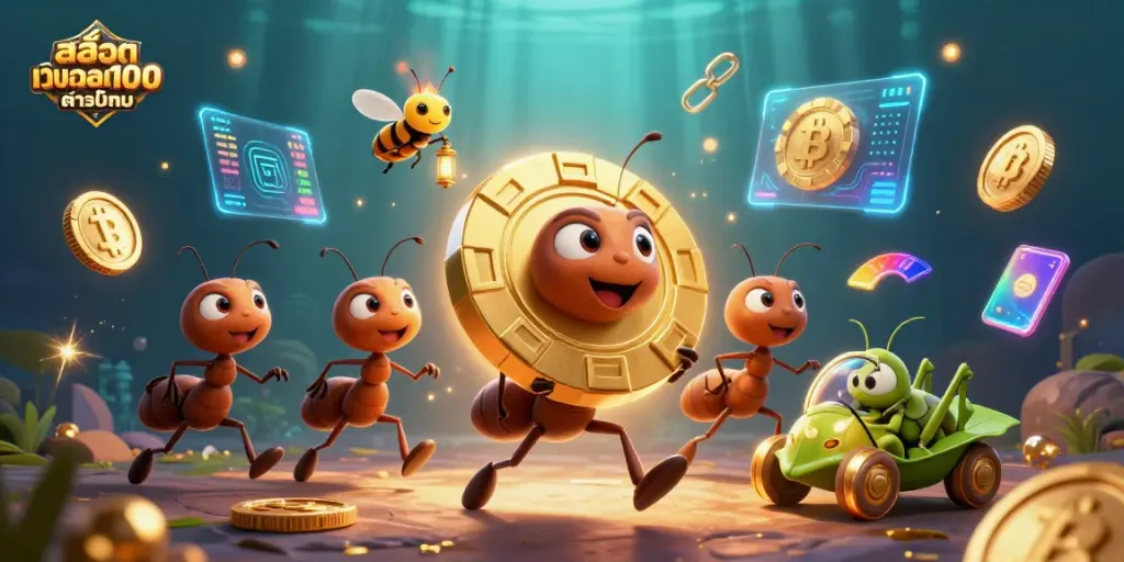 การเล่น สล็อตเว็บตรง100 ต่างประเทศ ในภาพ 3D น่ารักสุดยอดที่แสดงถึงทีมมดวิ่งหนี