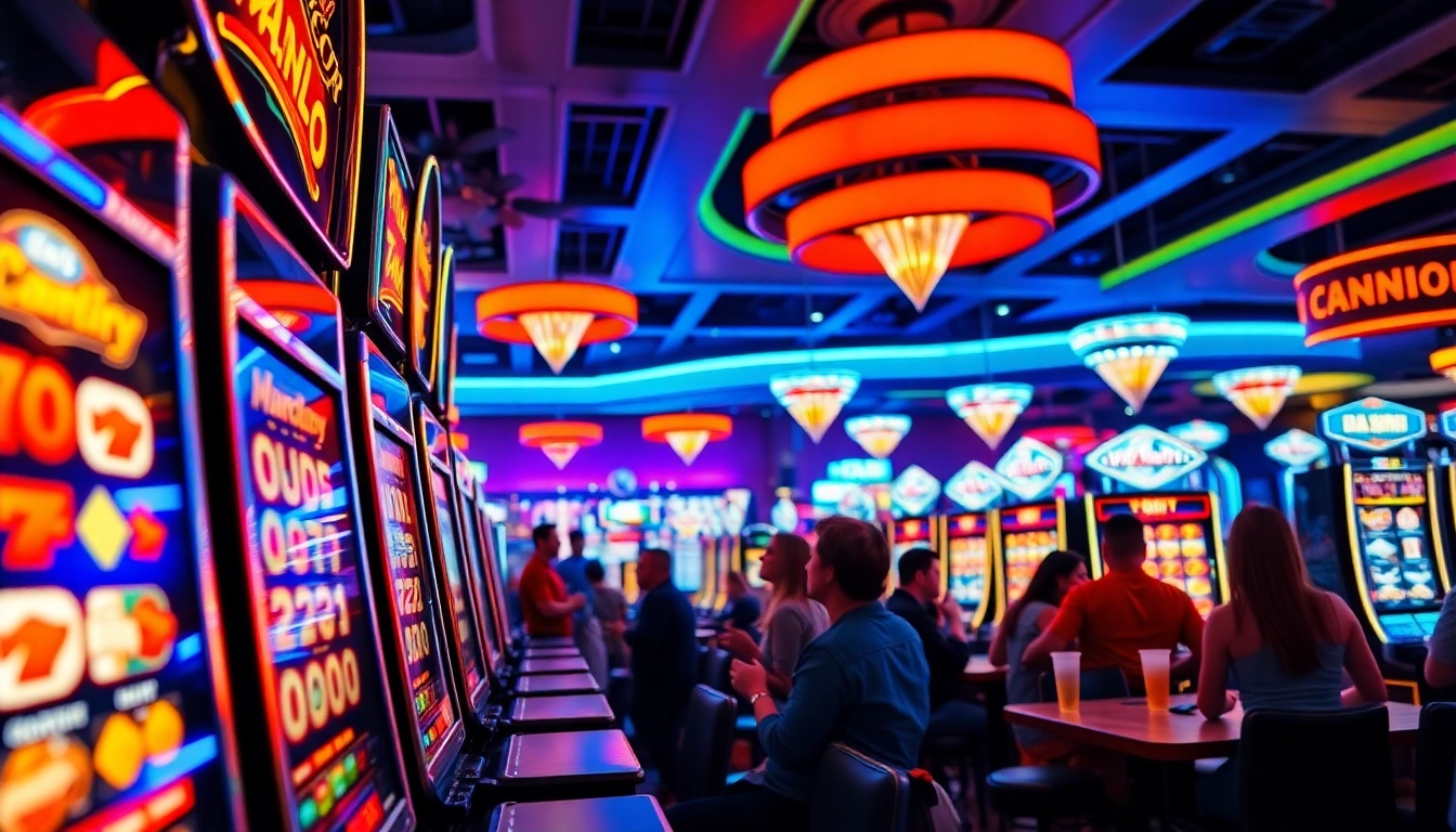 Menikmati permainan situs slot777 dengan suasana kasino yang cerah dan penuh warna.