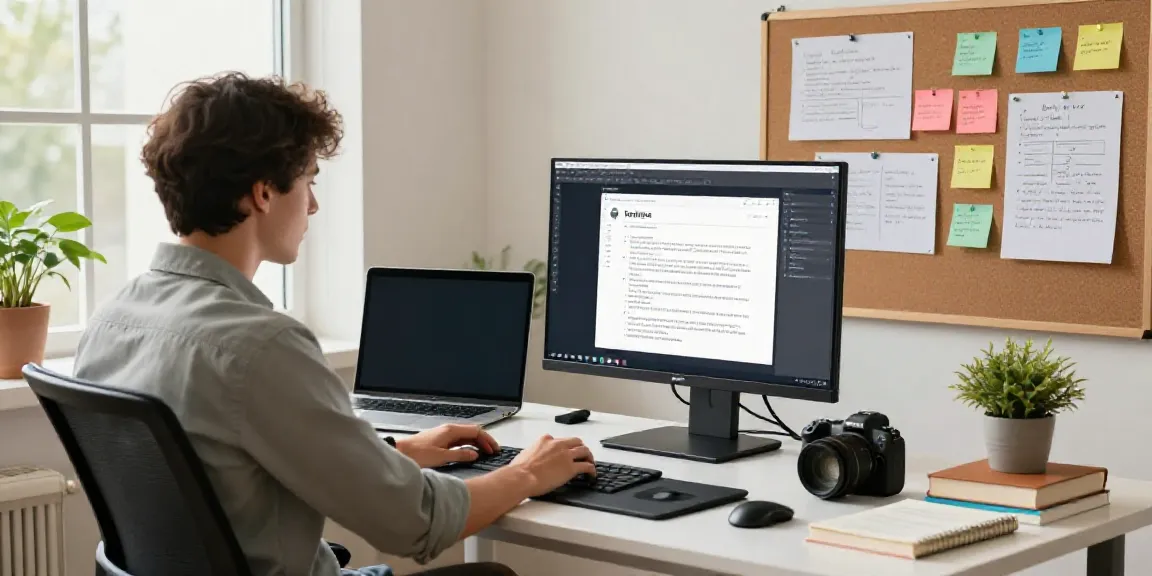 Creating tutorial articles with AI in a modern tech workspace.