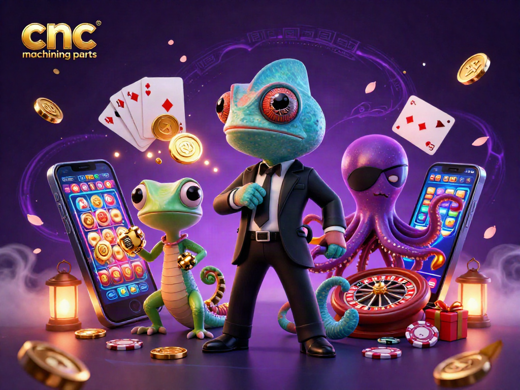 Win big with cnc machining parts illustrated through vibrant casino elements and engaging characters.