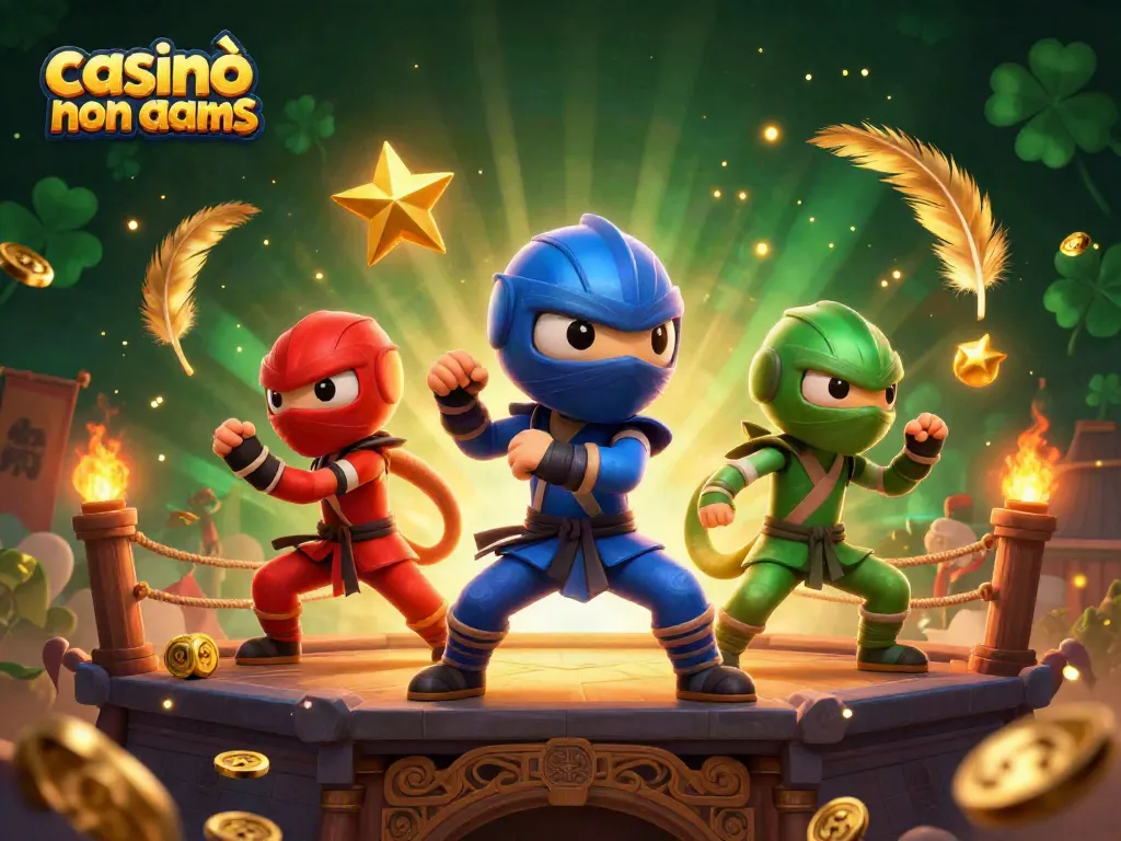 Gioca nei casinò non AAMS con un'illustrazione 3D dinamica di camaleonti ninja in azione.