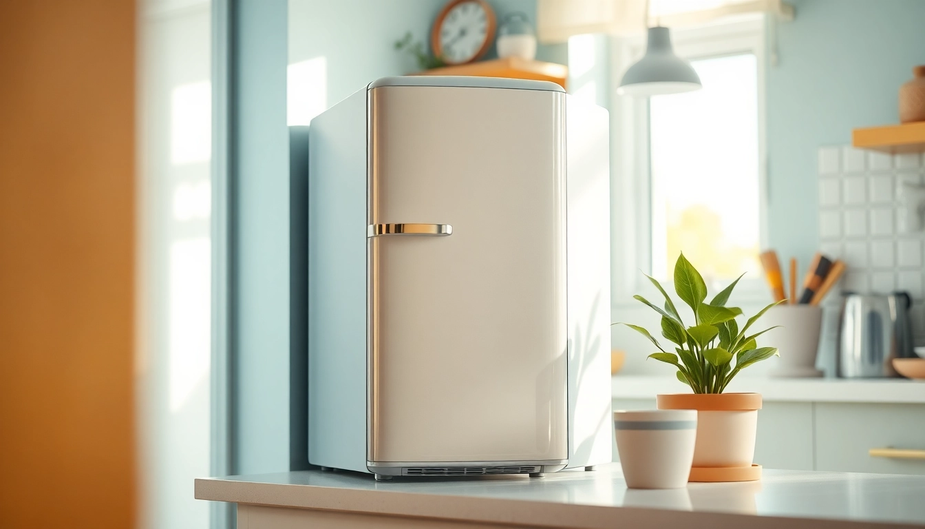 Showcasing an affordable mini fridge and freezer in a cozy kitchen ambiance with natural lighting.