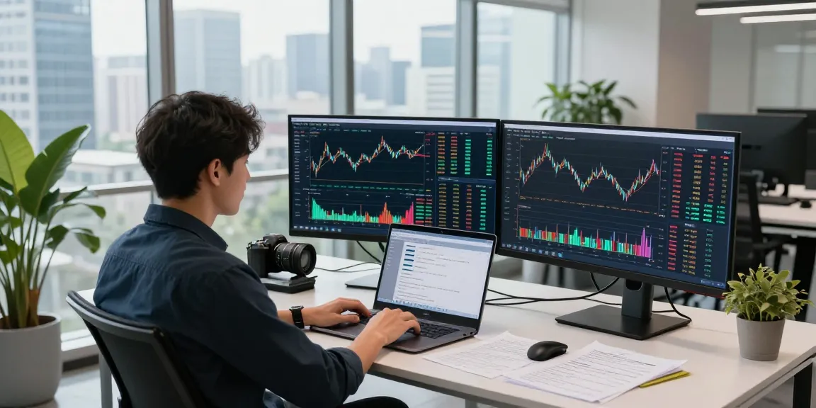 Real-time data analysis using Taiwan stock WebSocket API in a modern office setup.