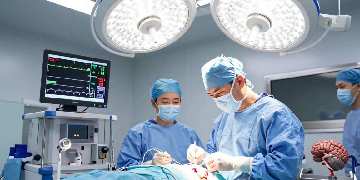 Beyin tümörü ameliyatı in a modern surgical room, highlighting the precision and technology used in surgery.