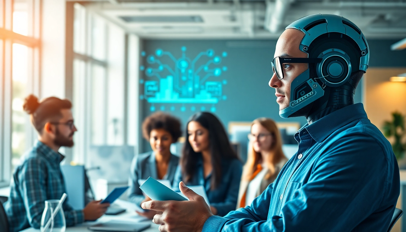 AI Employee collaborating with team members in a modern office environment.
