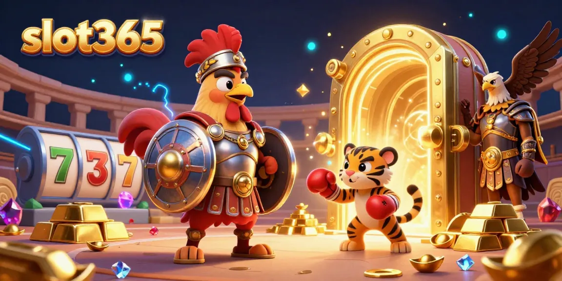Spin and win big with slot365 in a vibrant 3D casino illustration featuring dynamic slot elements.