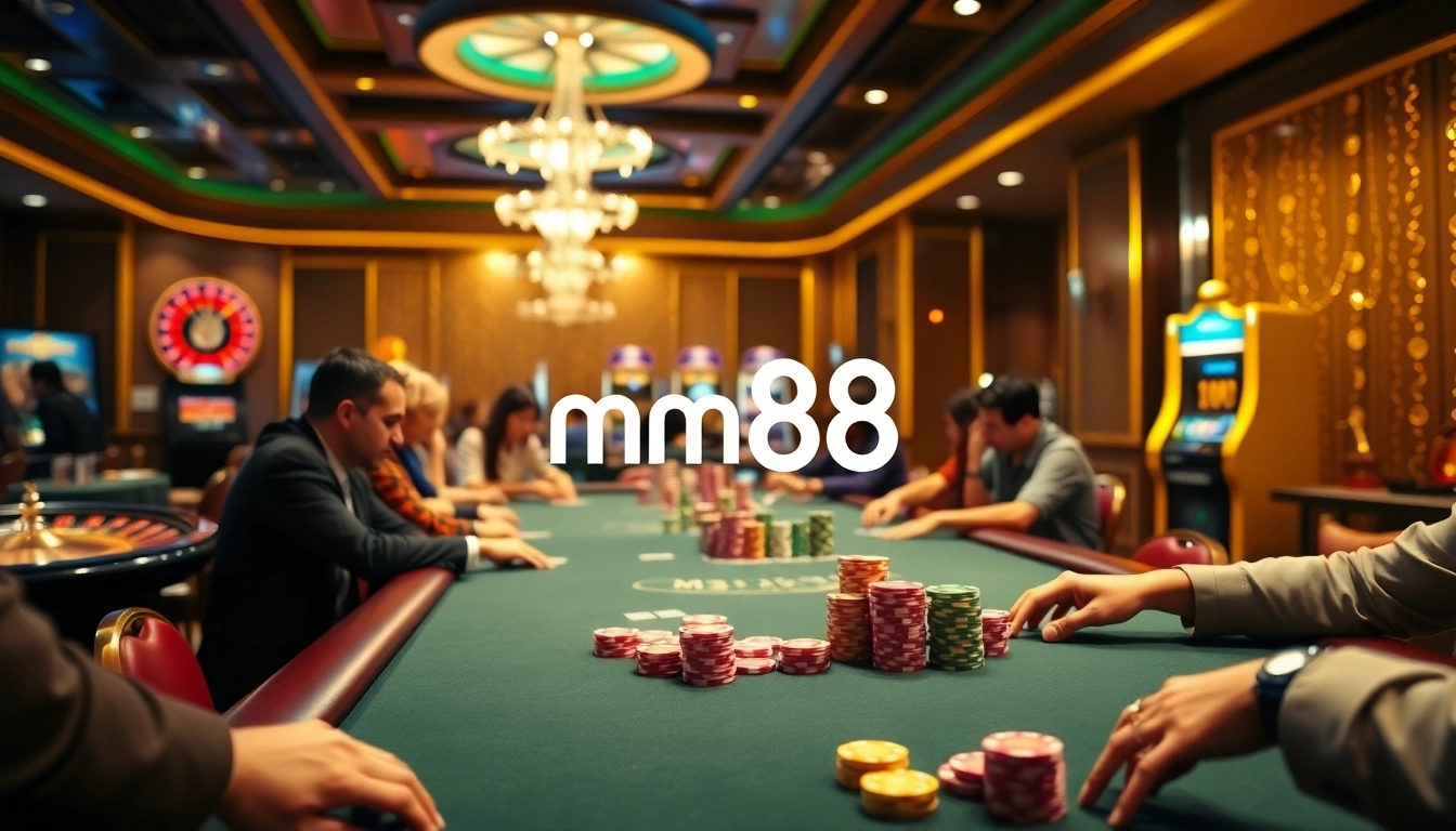 mm88 players experiencing thrilling poker action at a luxurious casino table