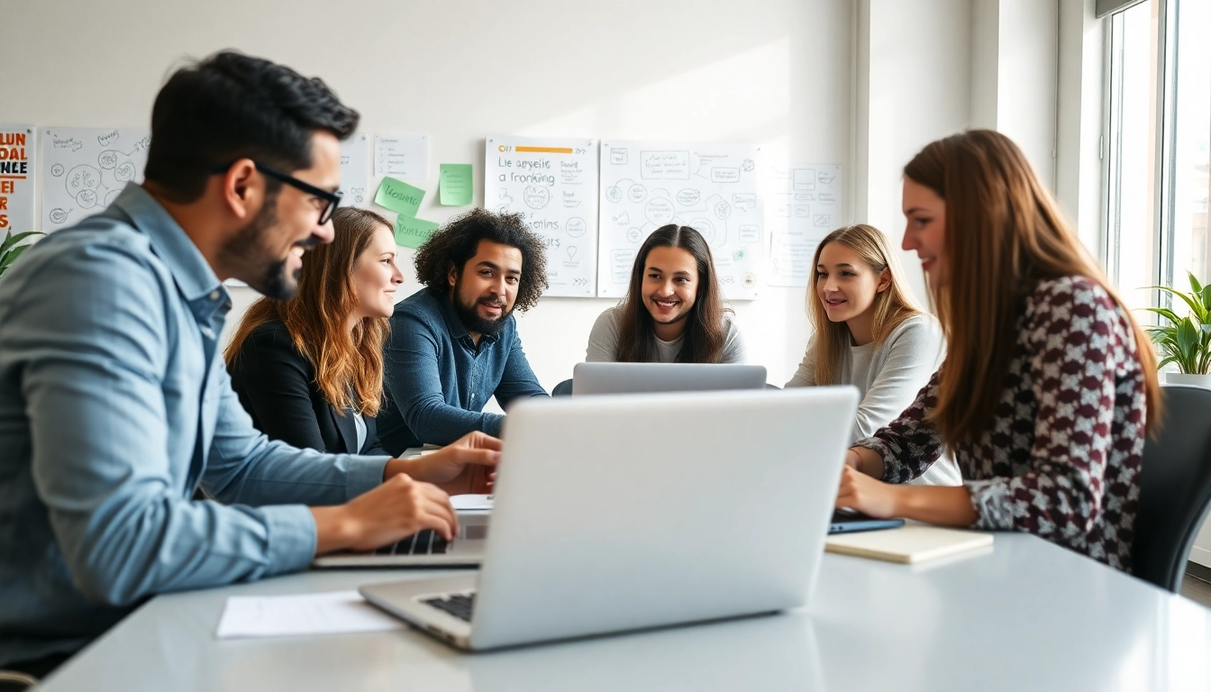 Engaging professionals from social media marketing companies edmonton collaborating in a modern office.