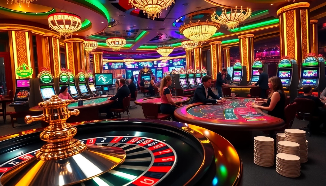Engaging gamblers at the roulette wheel featuring the prestigious brand https://www.kjc.global/, with vibrant casino decor and lively gameplay.