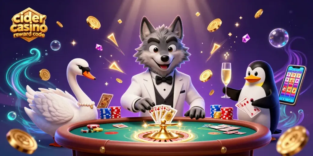 Play with the cider casino reward code for bonus coins amidst sparkling treasures.