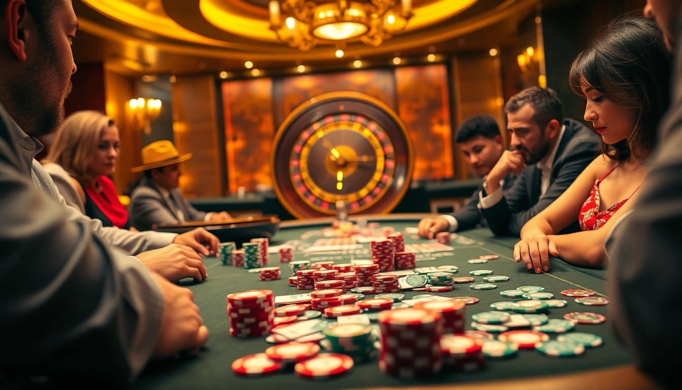 Excitation du casino en ligne argent réel France capturée à une table de poker dynamique remplie de jetons.