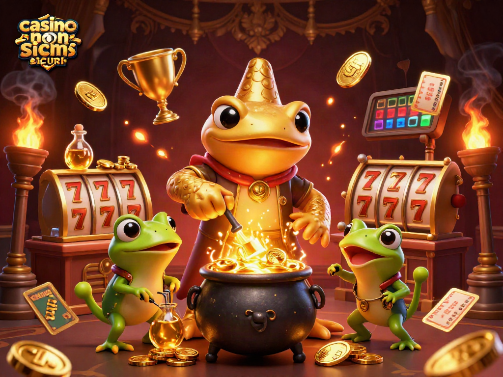 Una scena vibrante di casino non AAMS sicuri con un alchimista dorato e slot machine estraendo oro.