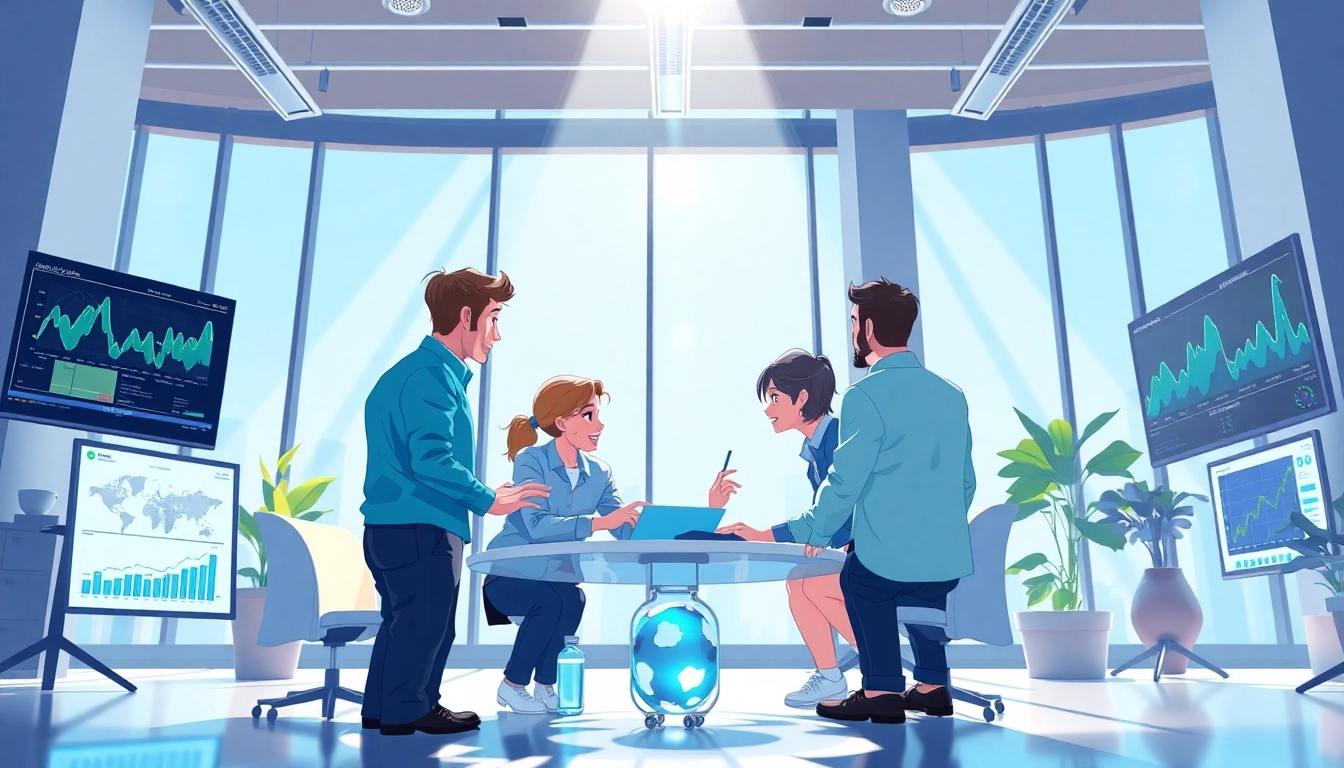 Unternehmensanimation in action with a vibrant office setting, showcasing teamwork and innovation.