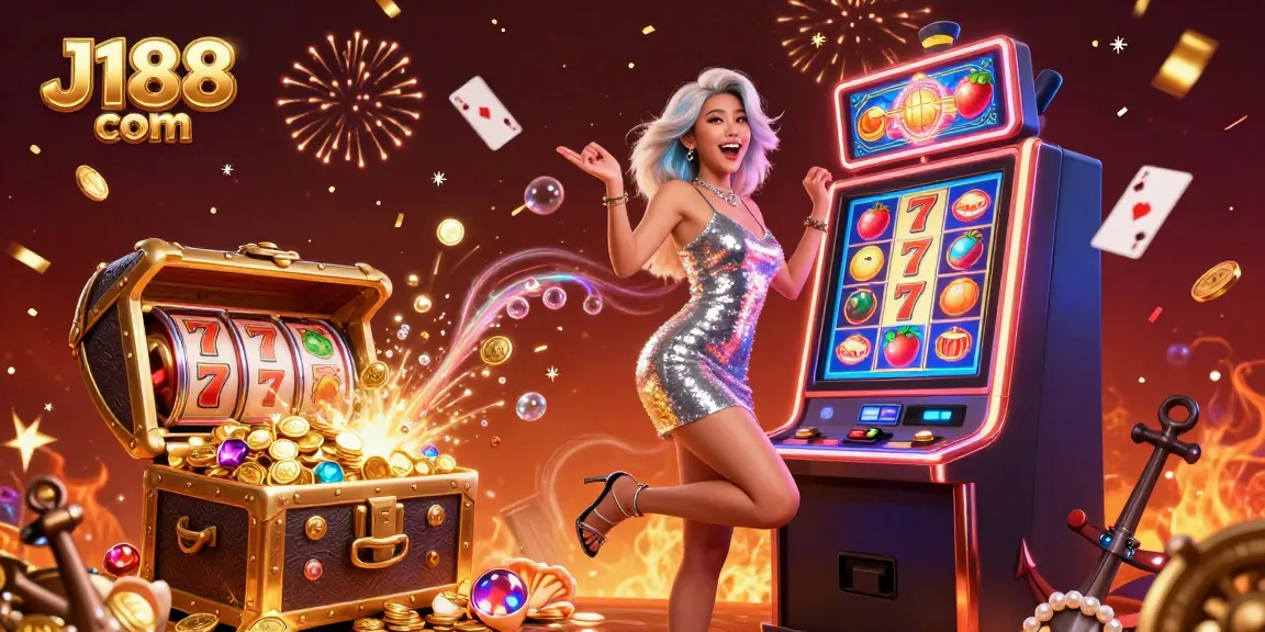 Experience the excitement of J188 com with a stunning jackpot scene featuring colorful gems and winning moments.