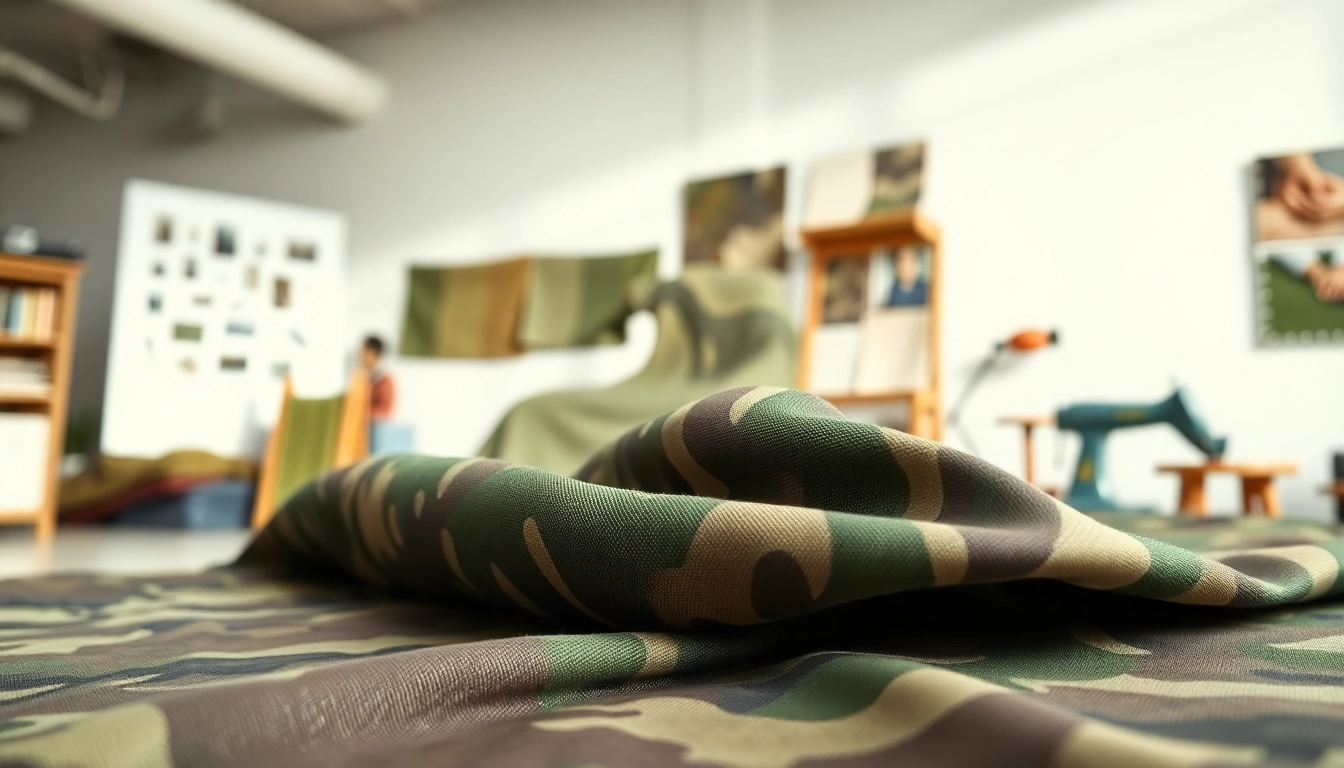 Bekijk legerprint stof met rijke texturen en gedetailleerde militaire patronen.