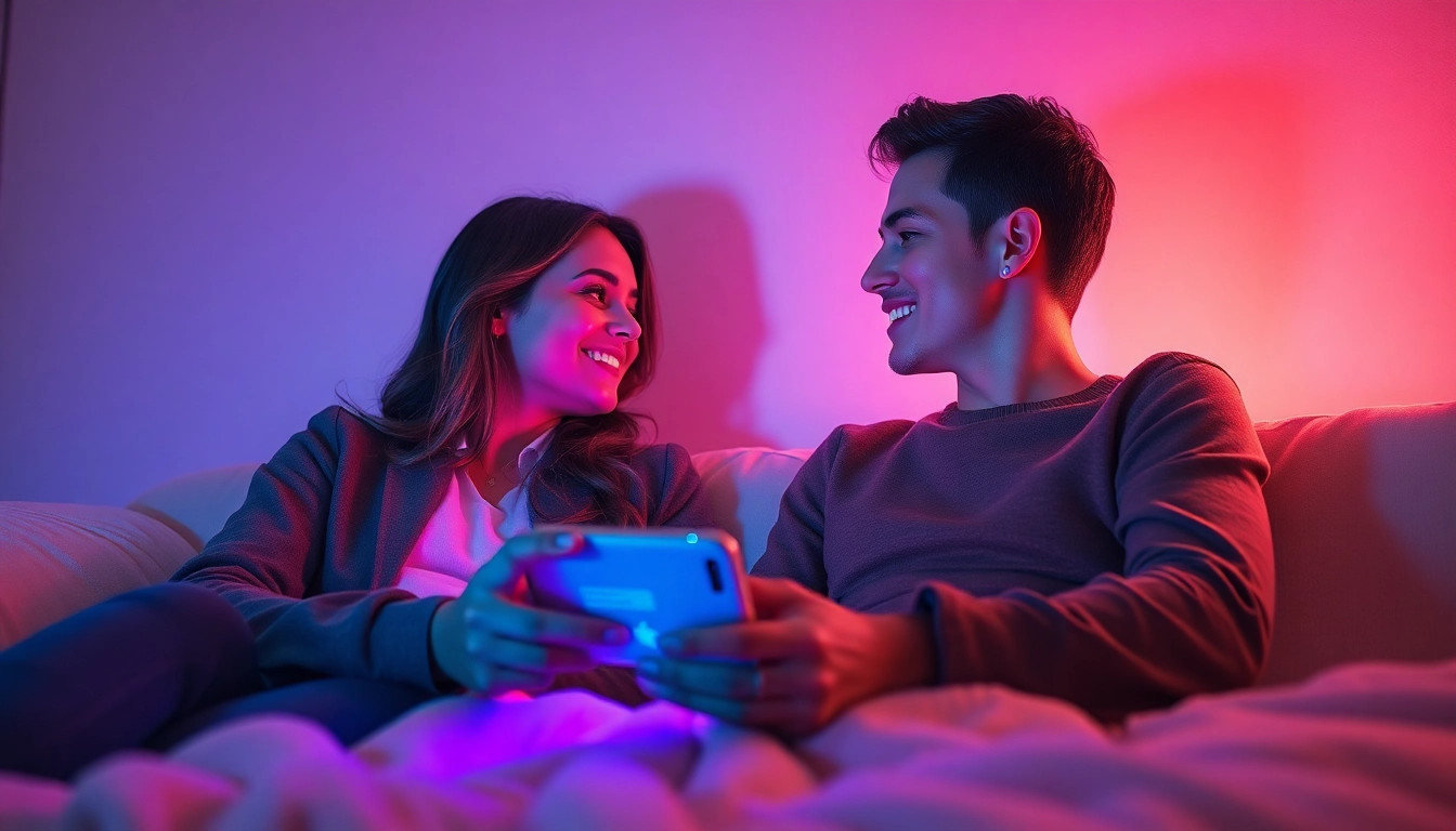 Intimate ai sexting chat scene with playful emojis and modern tech elements.