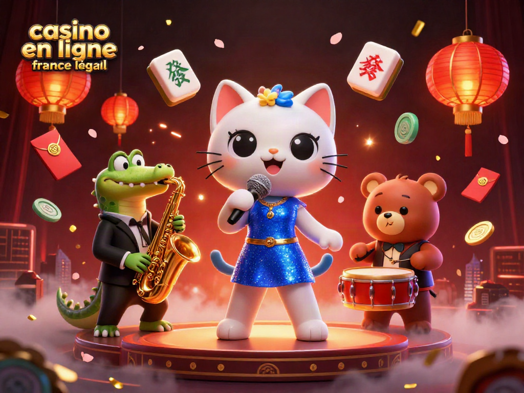 Vibrez avec l'animation festive d'un casino en ligne légal en France, décorée avec des éléments de jeu captivants.