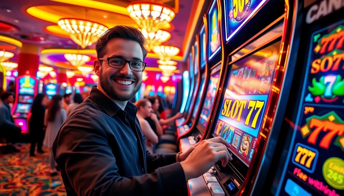Menangkan jackpot di Slot77 dengan penuh kegembiraan dan suasana ceria kasino.