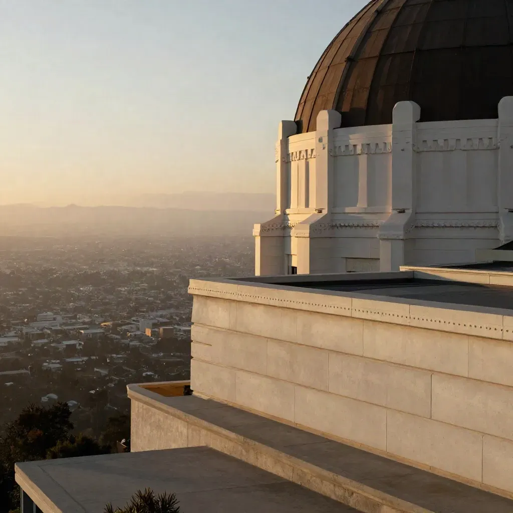 Griffith Observatory above the hazy Los Angeles basin at sunset