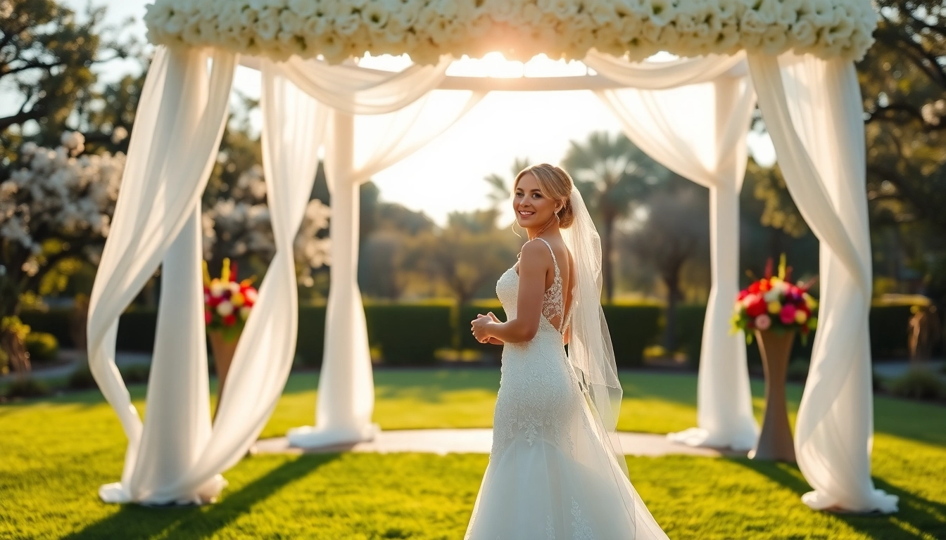 Couple exchanging vows at a beautiful Jacksonville Wedding Venue, surrounded by flowers.