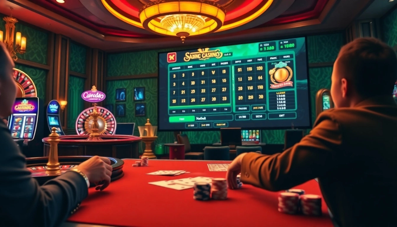 Un joueur interagissant avec un casino en ligne argent réel France, illustré avec des jetons de casino et une roue de roulette, montrant de l'excitation.