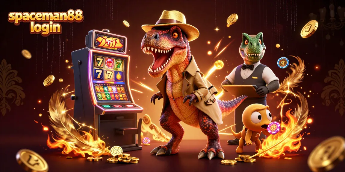 Experience the thrill of spaceman88 login with a cartoon velociraptor card counter at the slot machine.