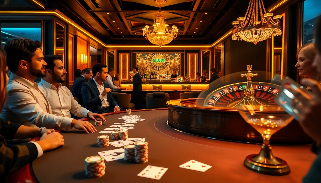 Engage in thrilling gambling experiences at PS99 with vibrant poker tables and casino action.