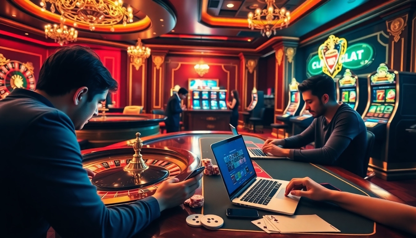 Des joueurs élaborant leur prochaine stratégie dans un casino en ligne argent réel France mettant en avant le luxe et l'engagement.