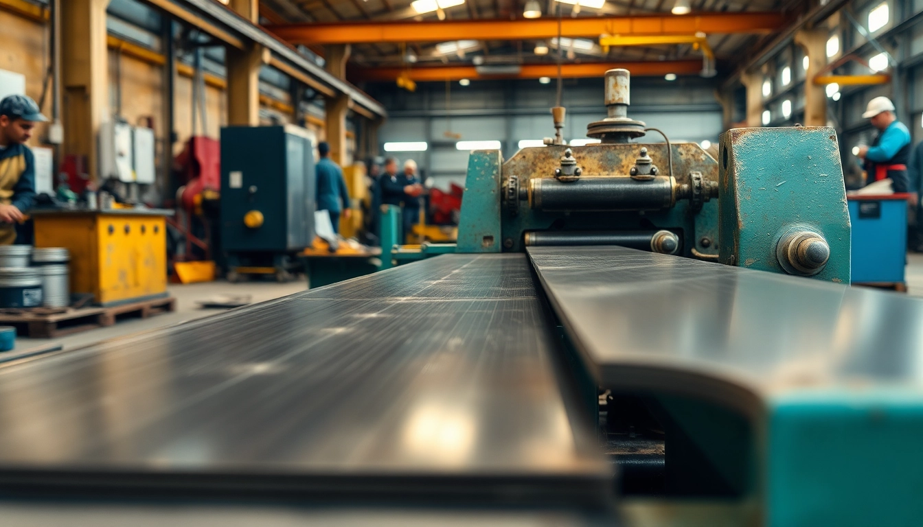 Demonstrating plate rolling process showcasing machinery bending steel plates in action.