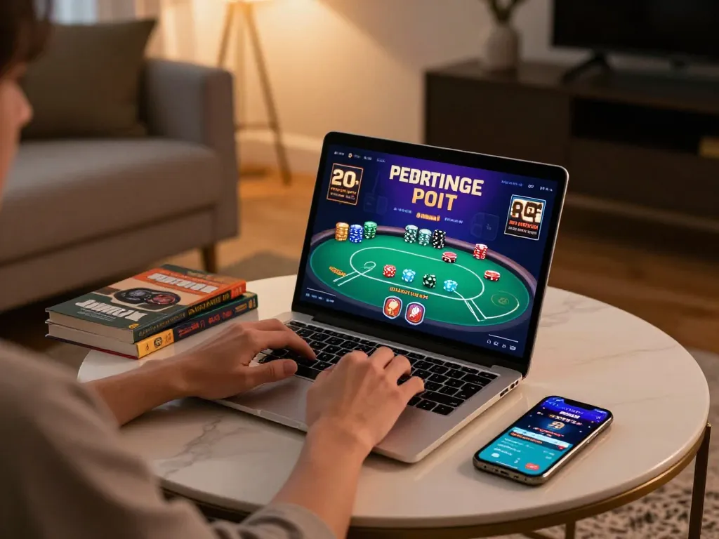 Engaging gameplay at a casino senza licenza aams with a player using a laptop in a cozy environment
