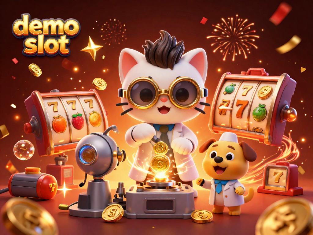 Memainkan demo slot di Gacor123 dengan karakter kartun dan elemen kasino yang penuh warna dan detail menarik.
