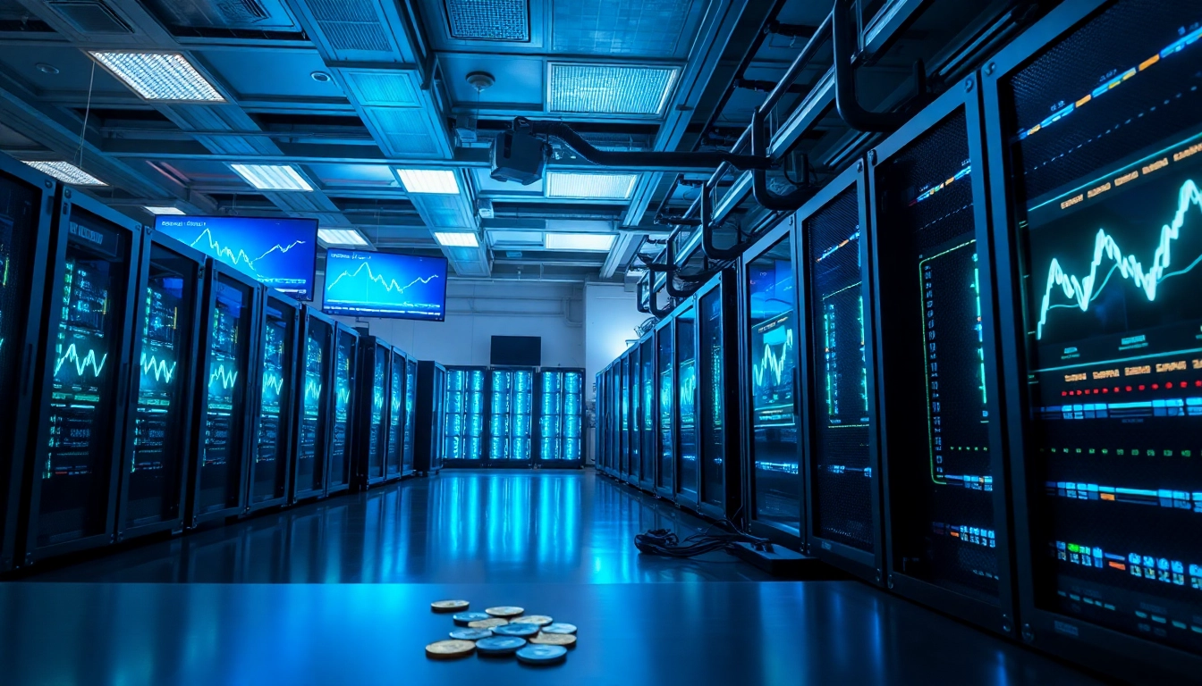 Visual representation of top cloud mining technology in a high-tech facility.