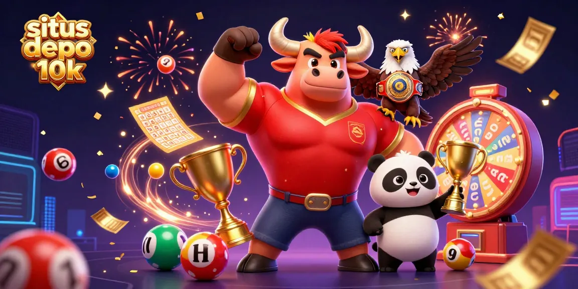 Engage in situs depo 10k with a vibrant 3D casino scene, featuring dynamic lottery elements.