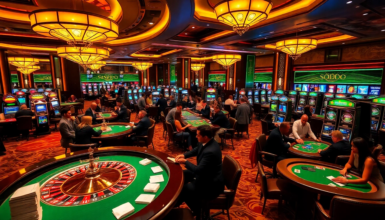 SODO CASINO 66 players enjoy a vibrant gaming area with poker chips and roulette tables.