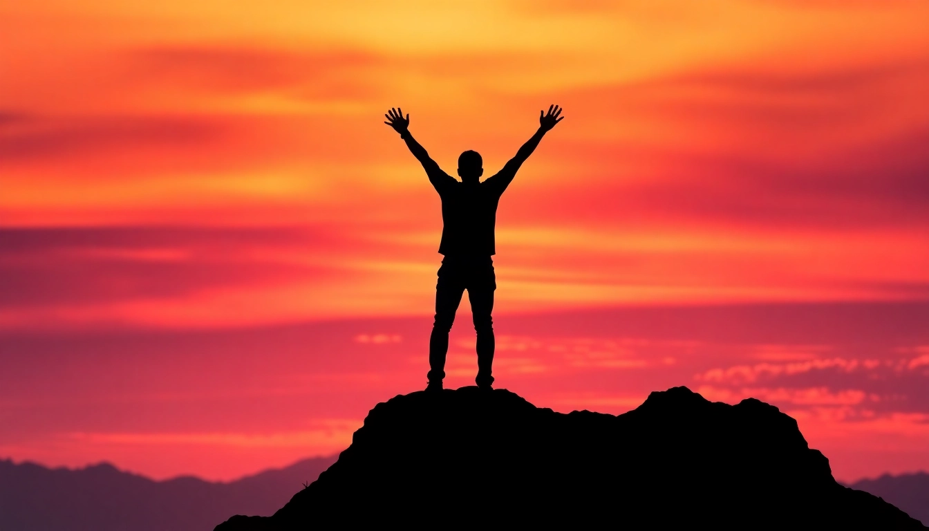 Person standing triumphantly on a mountain peak symbolizing a Motivational Memoir.