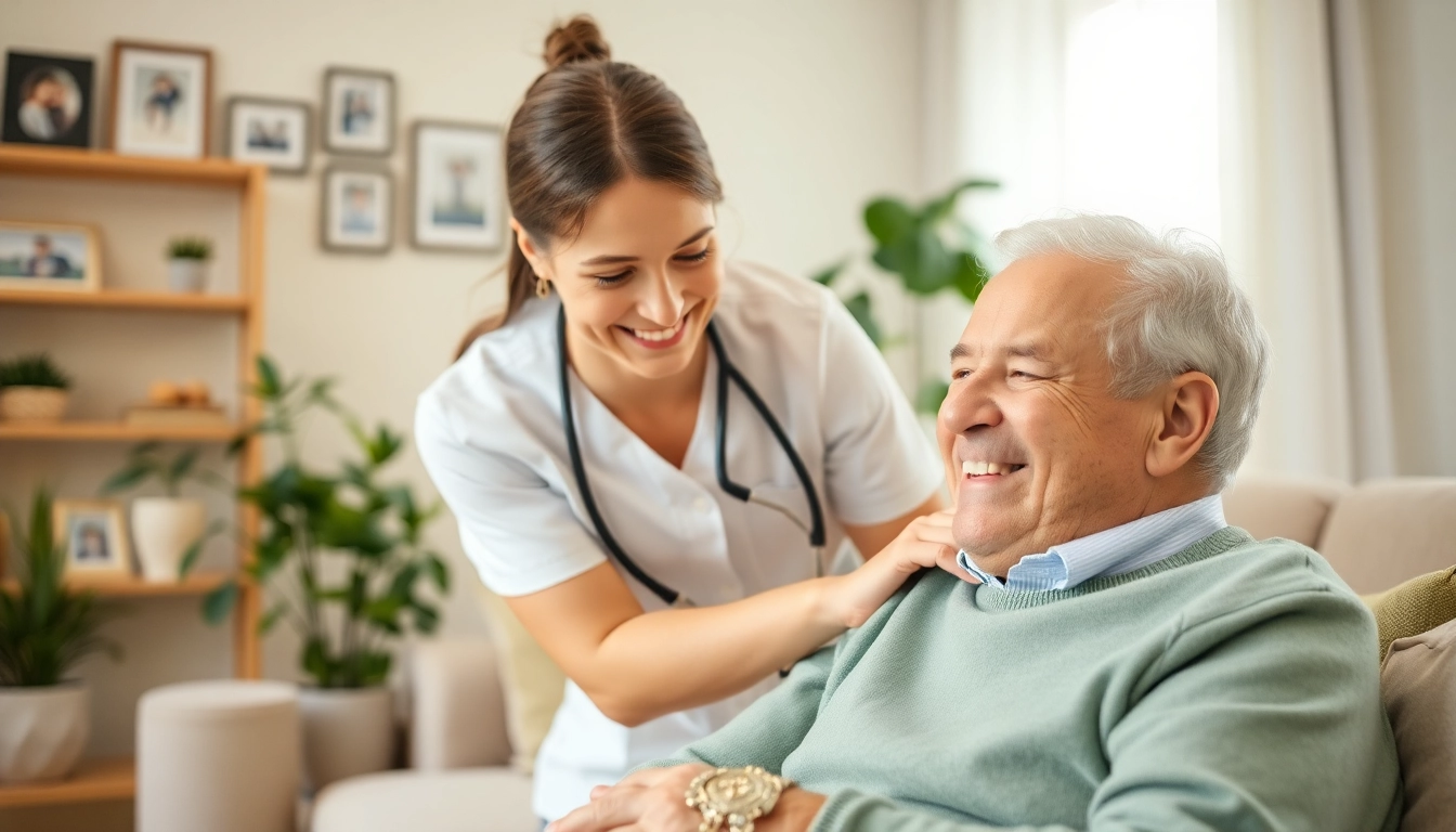 Compassionate elderly in home care near me, showcasing caregiver support in a warm home environment.