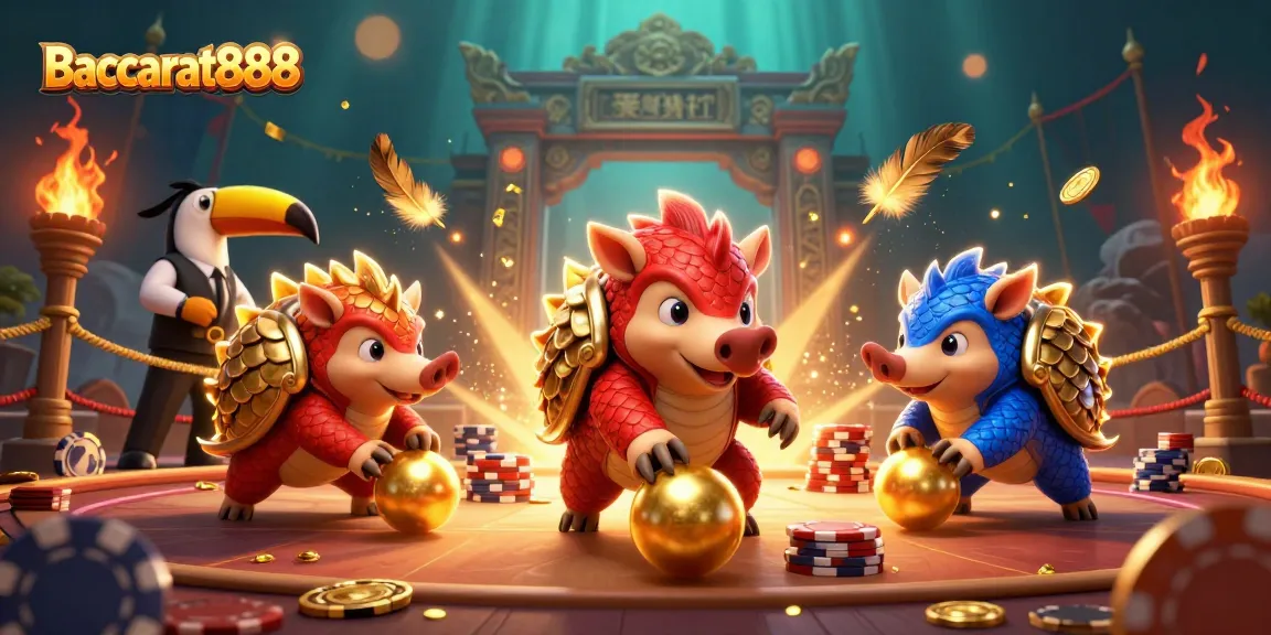 Join the thrilling world of Baccarat888, where rival pangolins face off among golden chip stacks.