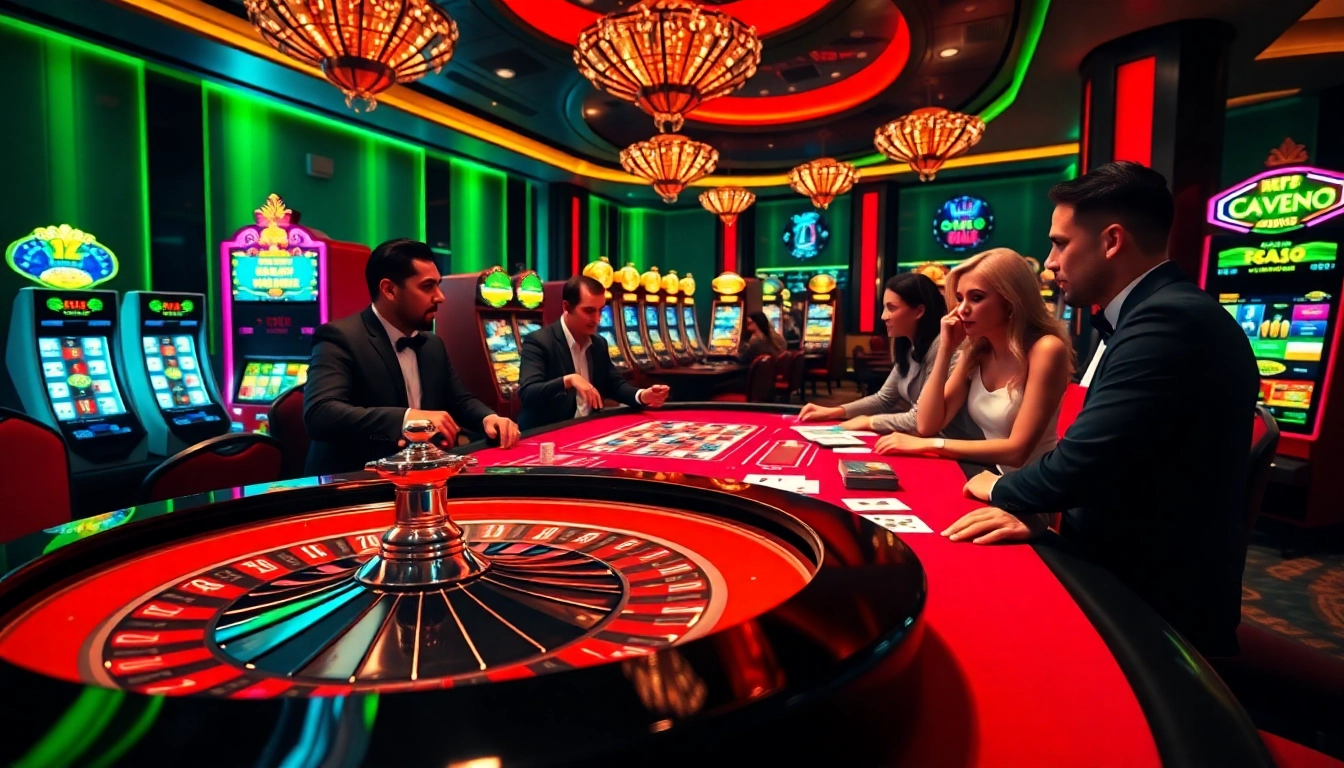 Ressentez l'excitation du casino en ligne argent réel France dans une scène de casino captivante avec roulette et poker.