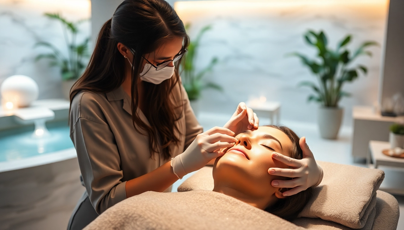 Aesthetic care in Nyack with a technician providing a facial treatment in a tranquil spa setting.