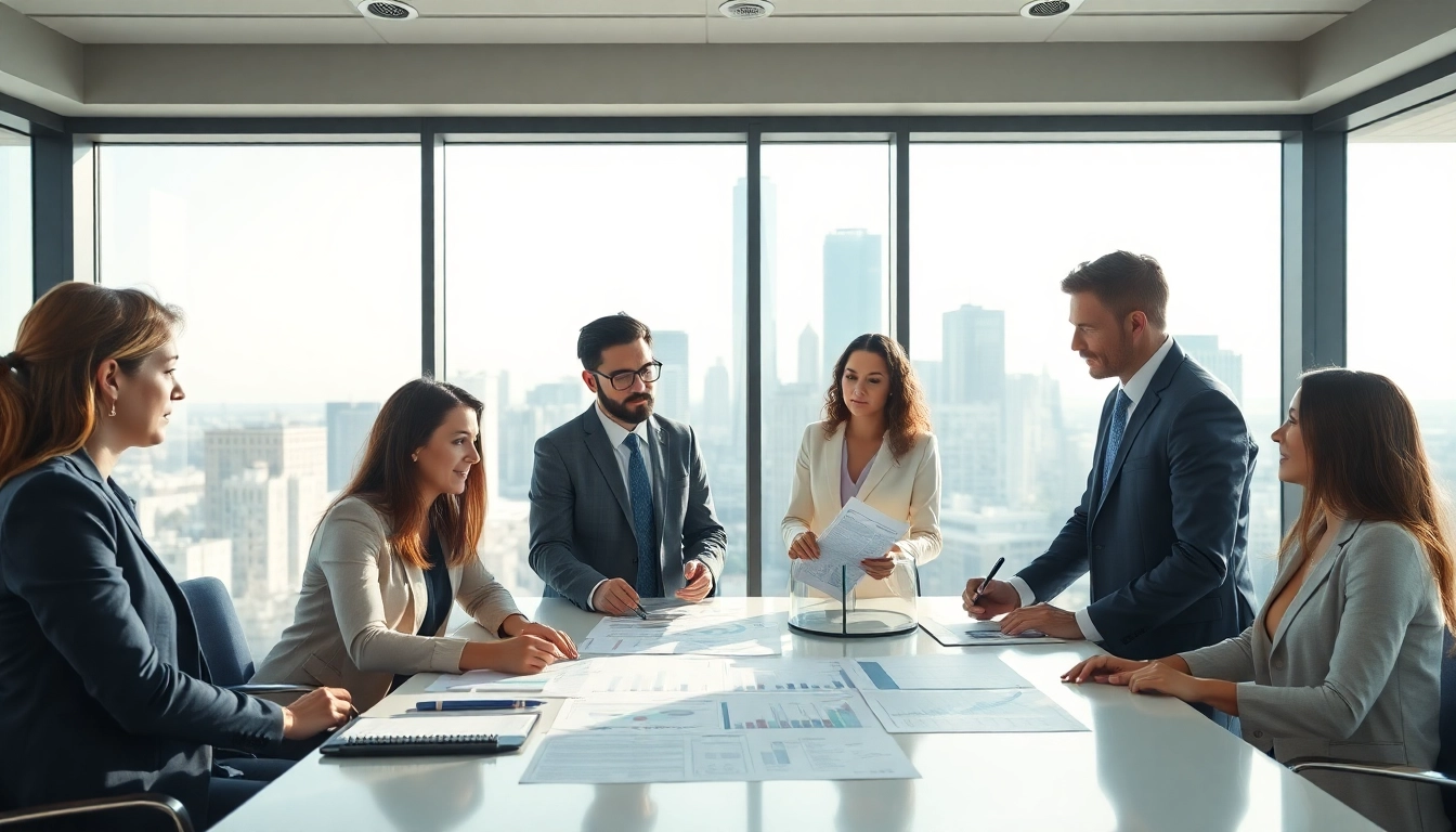 Real Estate Finance team strategizing investment options in a modern office setting.